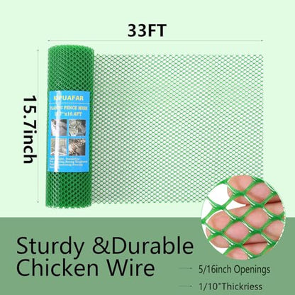 Pet Proof Barrier Net, Green Plastic Chicken Wire Mesh Fencing 15.7IN x 33FT, Balcony Cat Safety Net & Garden Snake Barrier, Heavy Duty Protection for Chicken Coops, Rabbit Hutches, Dog Kennels - color: Green, size: 15.7 IN * 33 FT