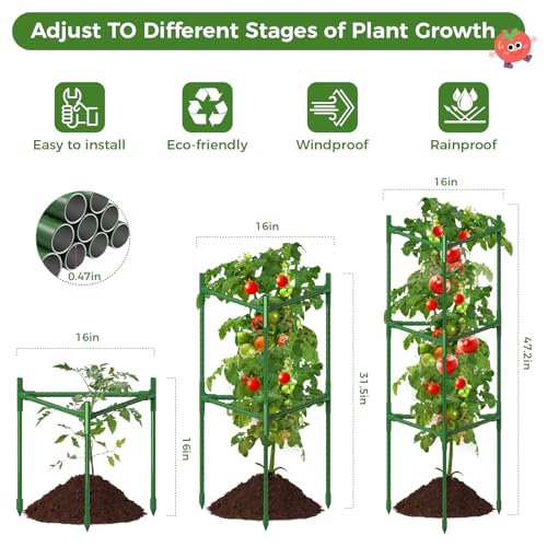 4 Pack Extra Wide Tomato Cages for Garden Up to 47.2'',Tall Metal Plant Supports for Raised Garden Bed, Foldable & Sturdy Steel Stake Cages for Tomato, Eggplant,Pepper, Pea﻿ (4 Pack) - size: 4 Pack
