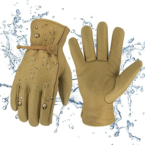 Leather Work Gloves for Men & Women, Reinforced Durable Gardening Gloves,Cowhide Work Gloves,Puncture & Cut Resistant - color: Brown With Buckle, size: Small
