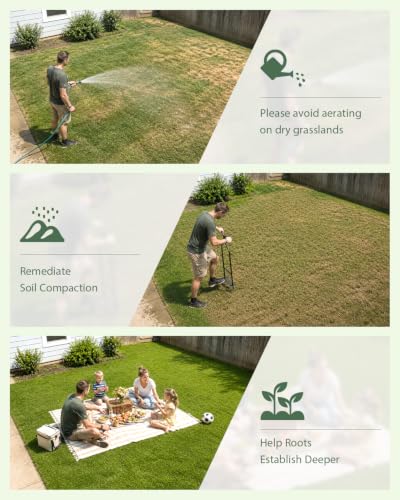 Manual Lawn Aerator Tool, Heavy Duty Core Aerator with Hollow Tines, Stainless Steel Grass Aerator for Soil Compaction Relief, Yard & Lawn Care Tool