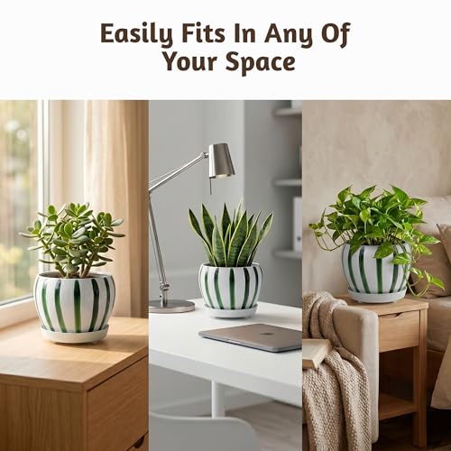 Folkulture Metal Planters for Indoor Plants with Drainage Hole & Saucer - color: Forest Green