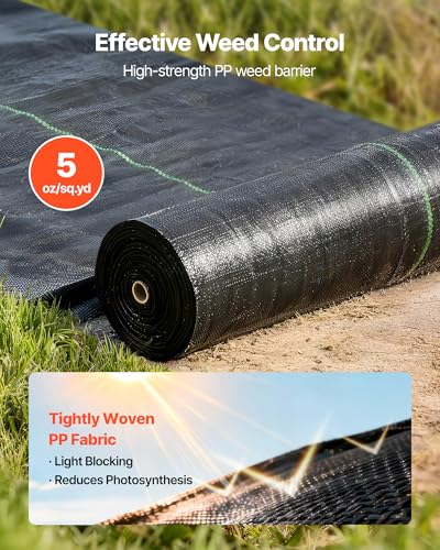 VEVOR 3x100FT 5oz Weed Barrier Fabric Heavy Duty, Landscape Fabric, Weed Blocker Fabric, Garden Weed Mat Lawn Fabric, Weed Control Fabric, Driveway Fabric, Ground Cover, Woven Landscape Cloth, Black - size: 3FT*100FT-5oz