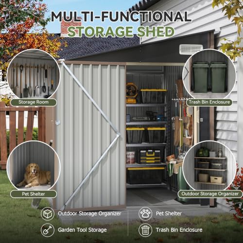 Aoxun 4x6 FT Lean-to Metal Storage Shed,Sloped Roof Outdoor Garden Cabinet - size: 4x6 FT