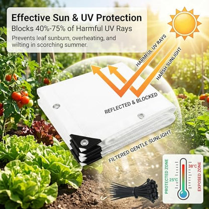 White Plant Sun Protection Net with Zip Ties,39 * 79inch White Shade Cloth for Garden with Reinforced, Plant Shade Nylon Cloth Grommets for Greenhouse Plants Patio (1 * 2m) - color: 1*2m