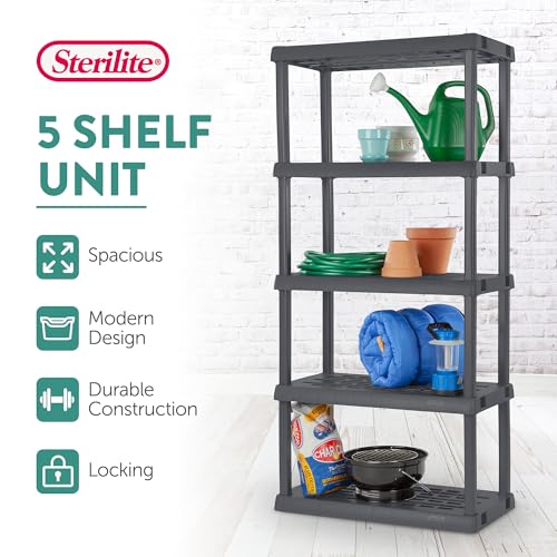 Sterilite 5 Shelf Unit, Heavy-Duty Plastic Storage & Utility Shelving Rack - size: 5 Shelf, style: 1 Pack
