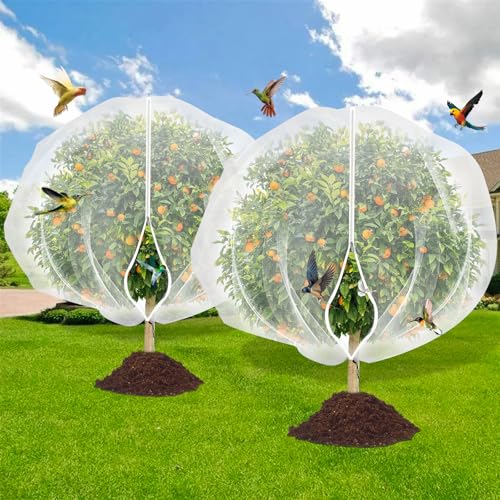 Garden Bird Netting for Insects, 2 Pack 5x3.28ft, Fruit Tree Netting with Zipper & Drawstring, Ultra Dense Mesh Plant Covers for Blueberry Tomato Cherry Peach Apple Trees Pest Barrier (5x3.28FT)