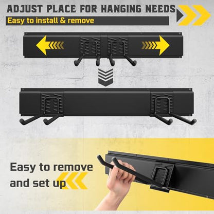 64" Garage Wall Tool Organizer, 900 Lbs Heavy Duty Steel Garden Tool Storage Rack & Garage Organization for Yard, Shed, Garage - 12 Longer & Thicker Hooks + 2 Straps - size: 64inch