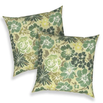 Outdoor 16x16 Inch Throw Pillow Covers Set of 2, Covers ONLY, All Weather Square Pillow Cases, Patio Cushion Pillow of Home Furniture Use, Green Rose - color: Green Rose, size: 16" x 16" (Pack of 2)