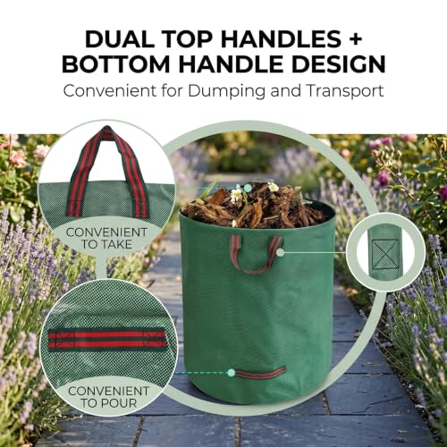 Heavy Duty 72 Gallon Reusable Garden Leaf Bags - 6 Pack Collapsible Yard Waste Sacks with 3 Reinforced Handles - Waterproof Debris Storage for Lawn, Grass, Gardening Clean-Up - 6 Pieces