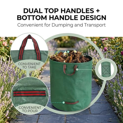 Heavy Duty 72 Gallon Reusable Garden Leaf Bags - 6 Pack Collapsible Yard Waste Sacks with 3 Reinforced Handles - Waterproof Debris Storage for Lawn, Grass, Gardening Clean-Up - 6 Pieces