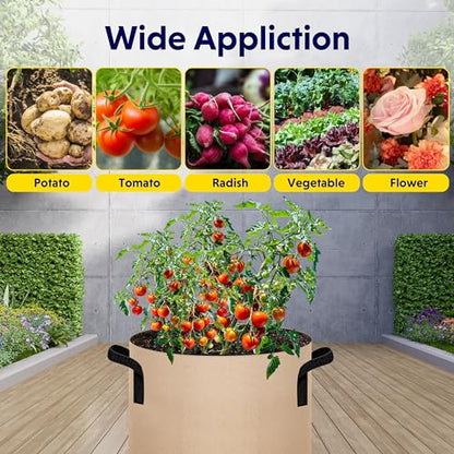 iPower 10-Pack 20 Gallon Thickened Grow Bags Nonwoven Fabric Pots Aeration Container with Strap Handles for Garden and Planting, Tan - color: 10-pack Tan, size: 20 Gallon Thickened