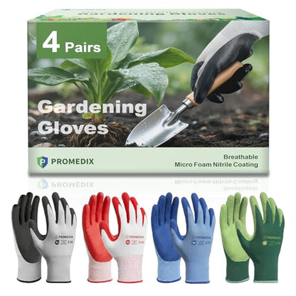 PROMEDIX P 4 Pairs Gardening Gloves for Women & Men, Breathable Nitrile Coated for Yard Working Garden Gloves Washable - size: Medium