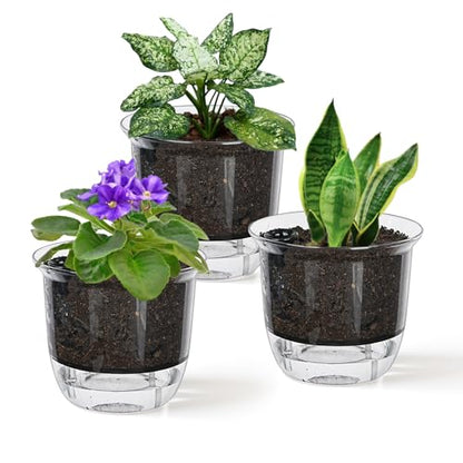 Plant Pots 4 inch Set of 3, Self Watering Pots for Indoor Outdoor Plants - color: 3pcs Small
