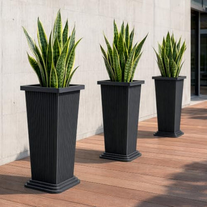 24" Set of 2 Tall Planters for Outdoor Plants, Black Striped - color: Stripe Black