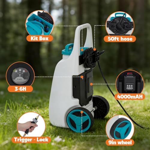 13.2 Gallon Wheeled Battery Sprayer, 12V 4Ah for Lawn & Garden - size: 13.2 Gal