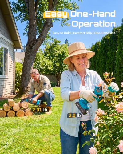 SEESII 2-in-1 Mini Chainsaw & Pruning Shears, 20V Brushless Motor Combo - color: Industrial Blue
