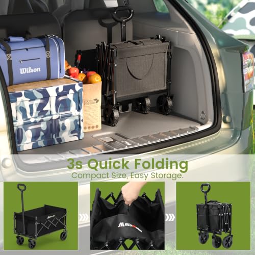 Blomoba Folding Wagon Cart with Wheels, 220lbs Utility Wagon Cart, Black - color: Black, size: Medium Without Tailgate