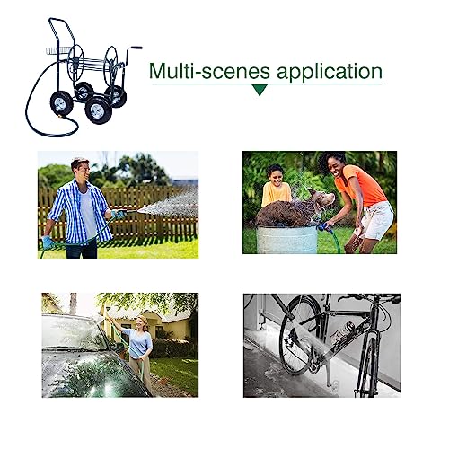 4 Wheel Garden Hose Reel Cart Heavy Duty Yard Water Planting with Storage Basket,Holds 390FT Hose