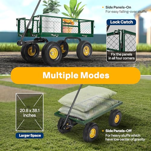 VIVOHOME Heavy Duty 880 Lbs 4.5 Cu Ft Mesh Steel Garden Cart Utility Wagon - color: Green