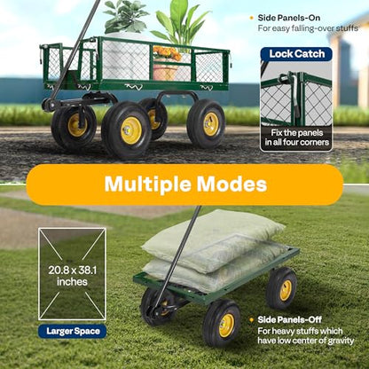 VIVOHOME Heavy Duty 880 Lbs 4.5 Cu Ft Mesh Steel Garden Cart Utility Wagon - color: Green