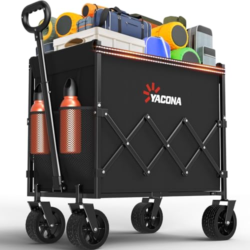 Yozoia 400LBS Wagons Carts Foldable，240L Beach Cart with All Terrain Wheels - color: Black, size: 240L