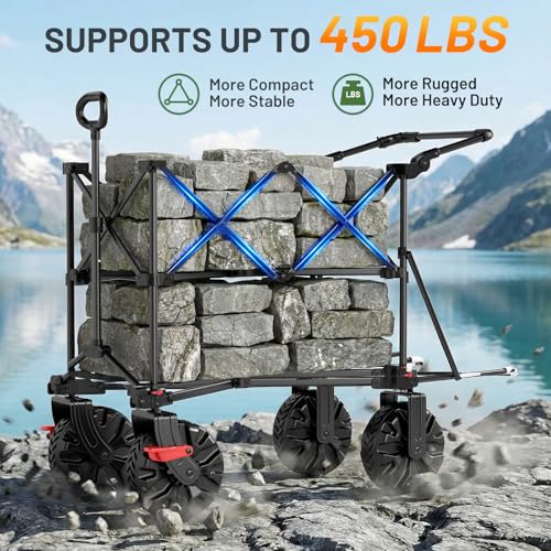 TIMBER RIDGE Push & Pull Double Decker Wagon, 400L Capacity & 450lb Load - color: Gray, size: With Push Handle