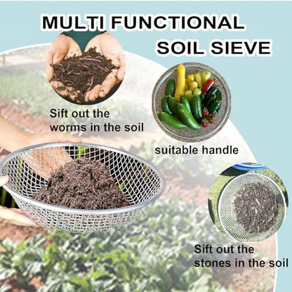 2PCS Soil Sifter for Gardening, Rock Sifter for 5gallon,Compost Sifter Dirt Sifter,Captures Dirt Rocks Sawdust - color: 2PCS (1/4in, 1/8in)