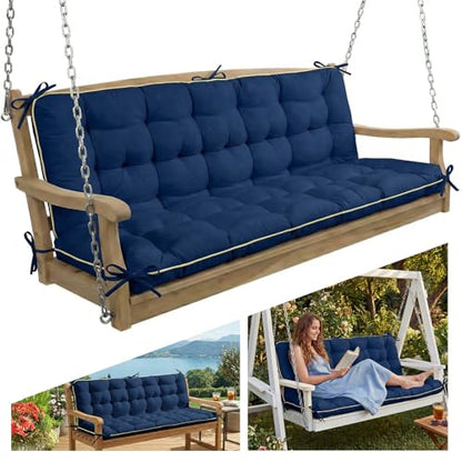 Oxford Fabric Swing Cushions with Backrest & Tie Straps for Patio Bench - color: Blue