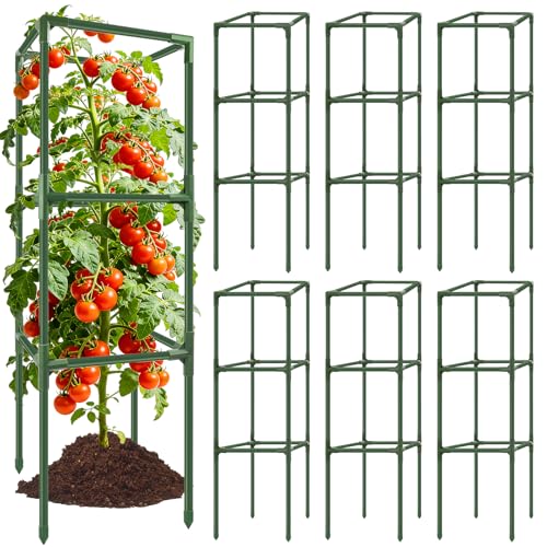 6 Pack 49" Square Tomato Cages, Heavy Duty Steel Tomato Trellis Kit - size: 6PCS Cages
