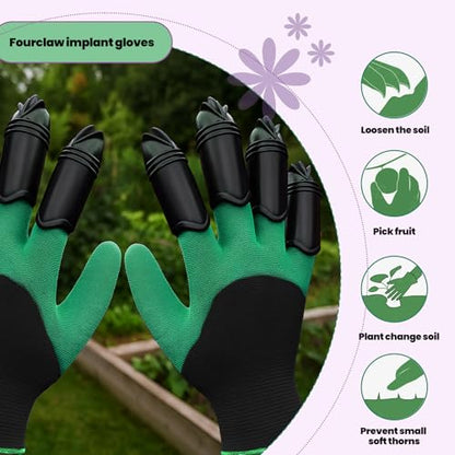 Gardening Gloves with Claws for Digging, Planting, and Weeding, Durable Glove for Men and Women, Easy to Use, Waterproof (Green, Cat Claw Shaped) - color: Green, Cat Claw