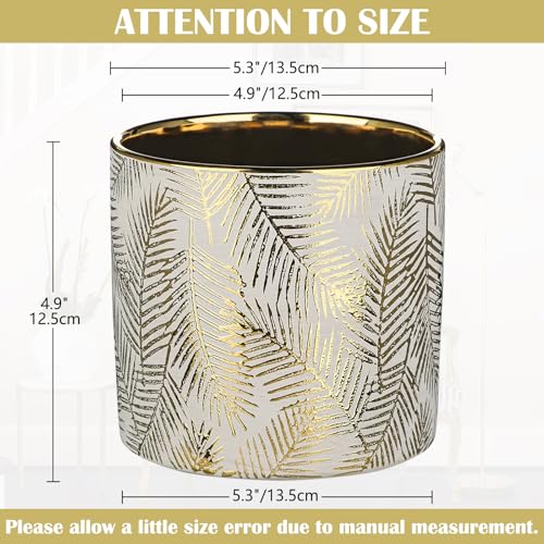 Oairse Small Ceramic Pot for Indoor Plants, 5.3 inch Plant Pot with Drainage Hole Decorative Texture Gold Planter Indoor Outdoor Flower Pots for Succulent Snake Plant Pothos Orchid - color: Pinkish Grey & Gold