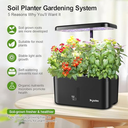 Indoor Garden System 19 Watt LED Growing Light Upgrade 2 Self-Watering Soil-Cultivated Growing Pots Gardening Gifts for Mom Plant Pot for Vegetables Herbs Tomato(No Seeds&Soil) - color: Black-a