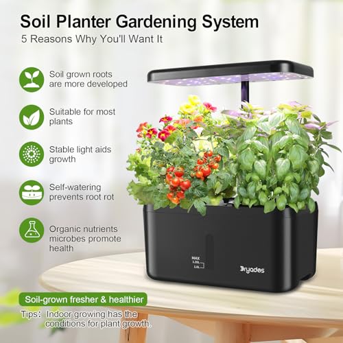 Indoor Garden System 19 Watt LED Growing Light Upgrade 2 Self-Watering Soil-Cultivated Growing Pots Gardening Gifts for Mom Plant Pot for Vegetables Herbs Tomato(No Seeds&Soil) - color: Black-a