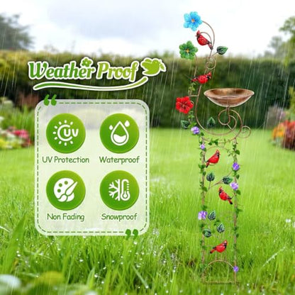 Metal Bird Bath with Trellis for Outside, 57” Height Birdbaths & Supports, Small Garden Decorative Trellises for Climbing Flowers Outdoor (Redbird) - style: Redbird