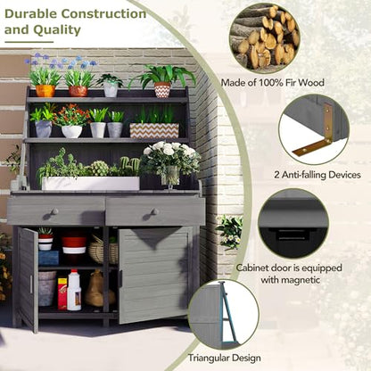 Outdoor Storage Potting Bench Table with Cabinet, Drawers and Shelves - color: Gray - 50.00 X 26.00 X 13.00 Inch