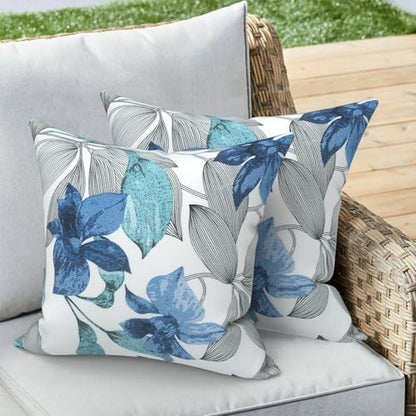 Outdoor 16x16 Inch Throw Pillow Covers Set of 2, All Weather Square Pillow Cases, Patio Cushion Pillow of Home Furniture Use, Clemens Noir Blue - color: Clemens Noir Blue, size: 16" x 16" (Pack of 2)