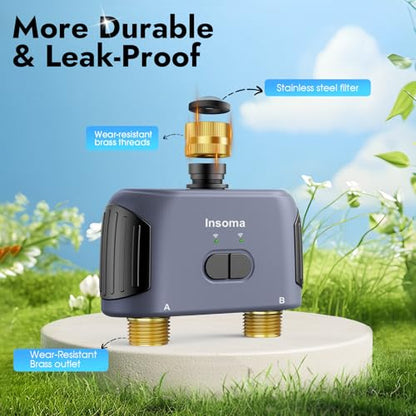 2 Zones WiFi Water Timer Brass Inlet and Outlet, Sprinkler Timer for Garden Hose, APP Remote Control WiFi Hose Timers with Gateway, Voice Control with Alexa, Rain Delay and Manual Mode for Watering - color: Black Grey