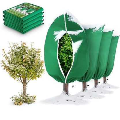 5Pcs Plant Frost Protection Covers 31.5x47.2 Inches – Reusable Breathable Freeze Blankets with Drawstring, Waterproof Non-Woven Fabric Frost Cloth for Winter Plant, Shrub, Tree, and Garden Protection - style: Medium