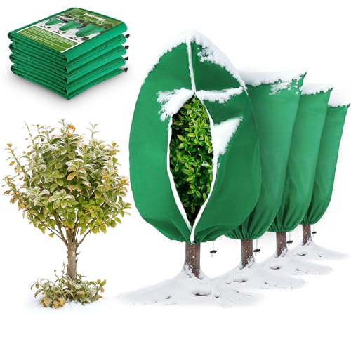 5Pcs Plant Frost Protection Covers 23.6x31.5 Inches – Reusable Breathable Freeze Blankets with Drawstring, Waterproof Non-Woven Fabric Frost Cloth for Winter Plant, Shrub, Tree, and Garden Protection - style: Small