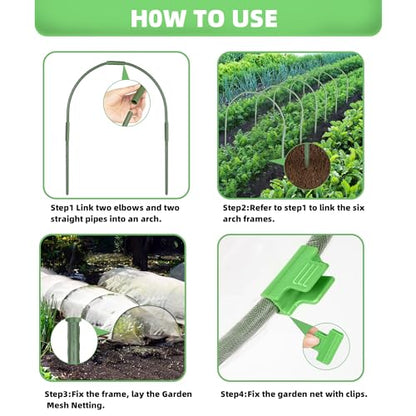U0U Garden Mesh Netting Kit,7.8 x 24 Ft Plant Netting with Hoops,Bird Net for Garden with 6 Sets Garden Hoops & 18 Clips,Garden Net Bed Cover for Plants Birds Animals Protection (White) - color: White