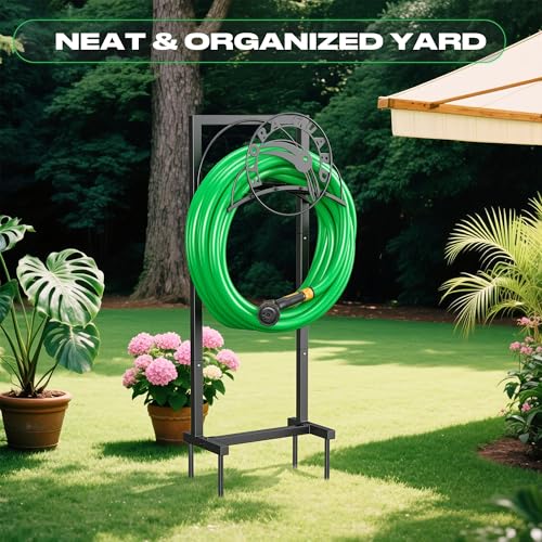 FLORA GUARD Garden Hose Holder Stand, Heavy Duty Freestanding Hose Rack - color: Matte Black
