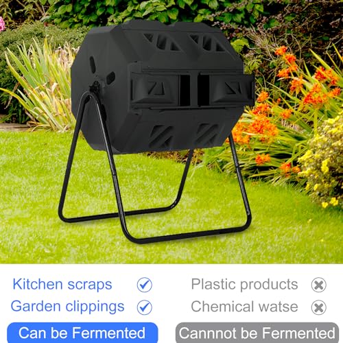 FDW | Outdoor Compost Bin | 43 Gallon | Black | Dual Chamber Tumbling Bin - color: Black
