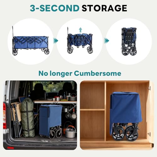 DUMOS 49" L Collapsible Wagon with Wheels, Large Folding Wagon Cart 440LBS - color: Blue, size: 250L