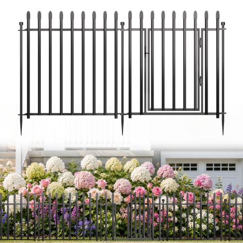 No Dig Decorative Garden Fence, 24in(H)×22ft(L), 10 Panels with Gate - size: 24 in(H) X 22 ft(L)