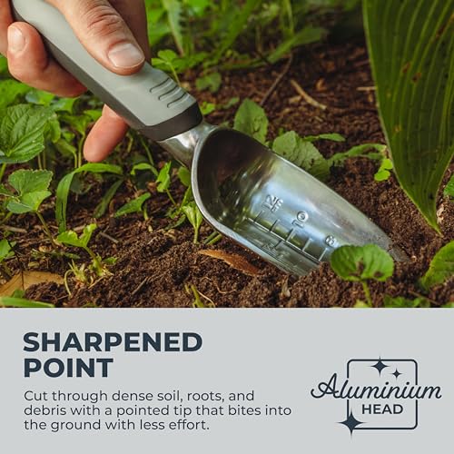 Woodland Tools Heavy Duty Garden Transplanter - Narrow Anodized Aluminum Hand Shovel with Depth Markings and Ergonomic Grip, Planting and Digging Tool for Soil, Flowers, Bulbs, and Raised Beds - size: Transplanter
