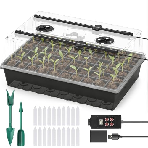 60-Cell Self-Watering Seed Starter Tray with Grow Light, Upgraded 1–24H Timer, Seed Trays with Humidity Dome, Indoor Gardening System, Starter Kit for Seeds, Plant Germination - size: 60 cell
