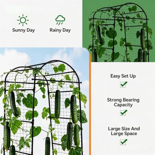 Garden Arch Trellis for Raised Beds, 6.8x3x2.6FT Plant Support for Cucumbers, Melons, Grapes, Roses & Climbing Vegetables, Outdoor Rust-Resistant Trellis for Vertical Growing, Black - size: 6.8x3x2.6FT