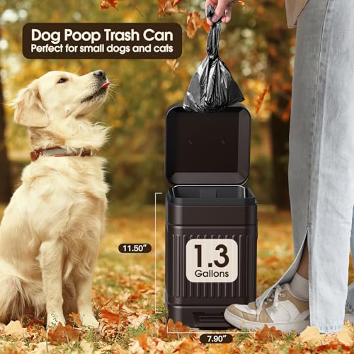 CEROELDA Small Trash Can with Lid-1.3 Gal, Dog Poop Trash Can Outside-Brown - color: Brown
