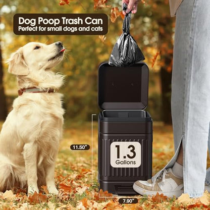 CEROELDA Small Trash Can with Lid-1.3 Gal, Dog Poop Trash Can Outside-Brown - color: Brown
