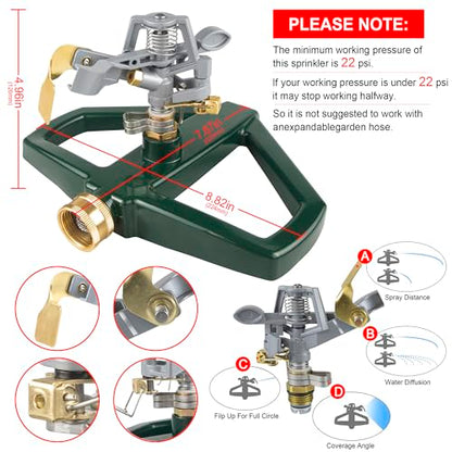 Sprinklers for Yard with Metal Base, Heavy Duty Sprinklers 360 Degree Rotating, Adjustable Zinc Alloy Sprinkler for Yard, Garden, Lawn and Large Areas